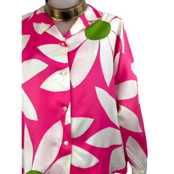 1960's PHIL ROSE OF CALIFORNIA pink and green daisy blouse - Picture 9 of 9